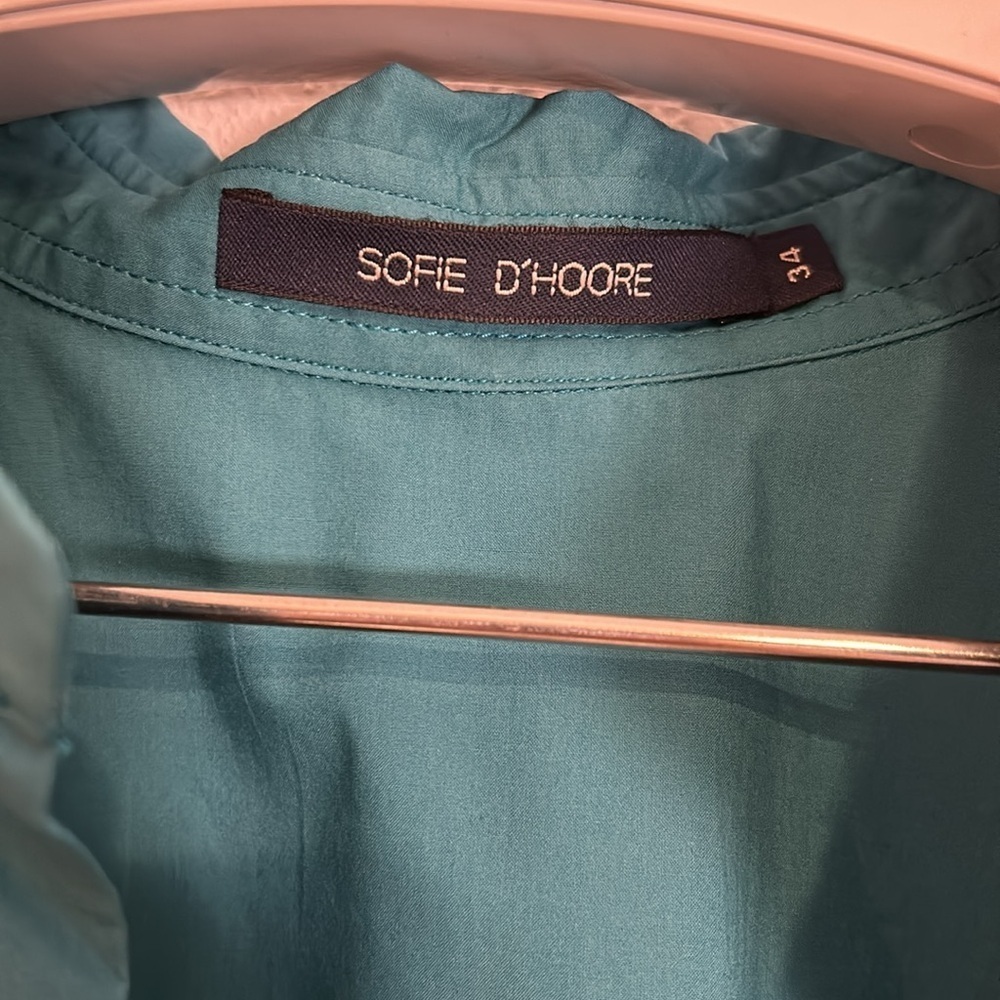 Sofie D’Hoore Brennan Oversized Cotton Poplin Shirt Teal Button Down LS Blouse - Picture 4 of 4